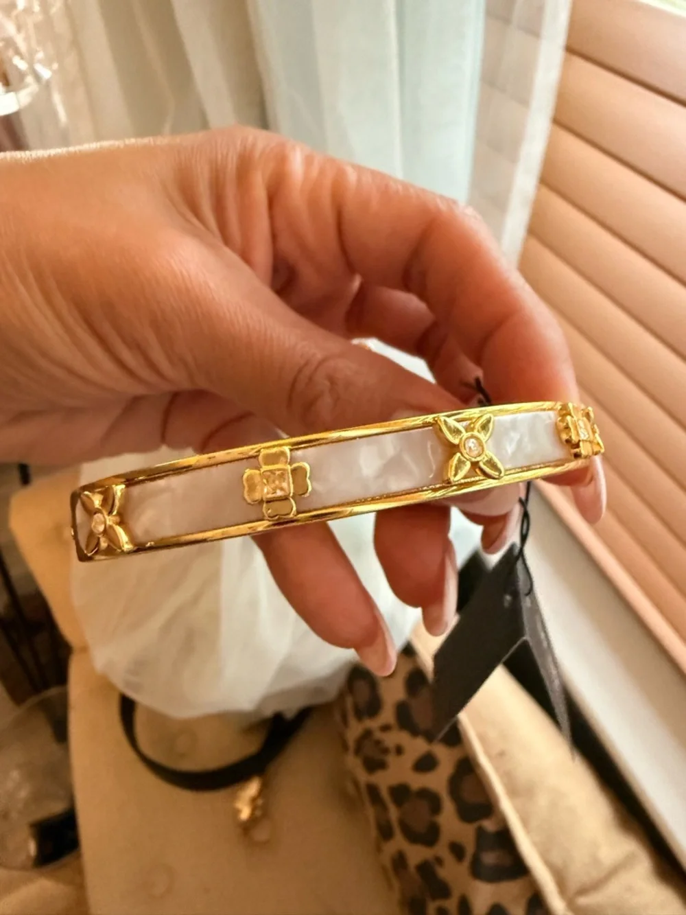 Kate Spade Gold and Mother-of-Pearl Heritage Bloom Hinged Bangle Bracelet - Picture 6 of 7